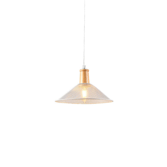 Modern White Cone Pendant Lamp With Wooden Cap For Dining Room