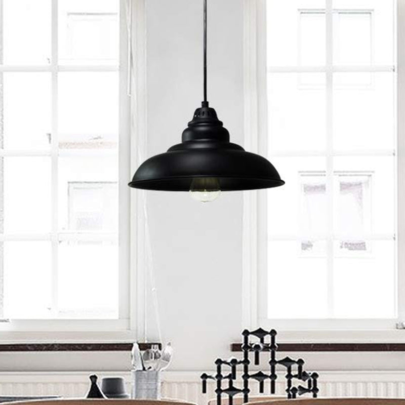 Industrial Black Metal Pendant Lamp With Single Bulb For Barns And Living Rooms