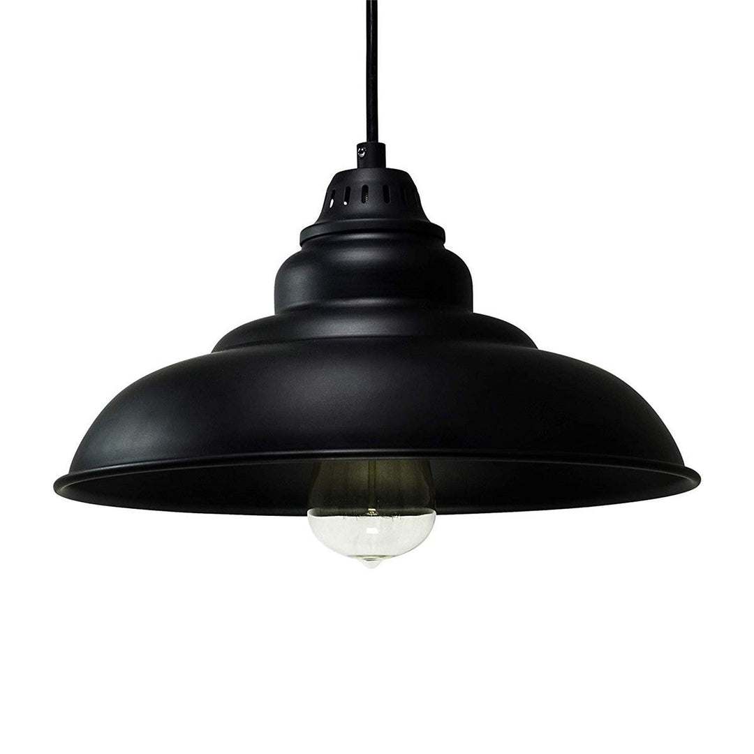 Barn Shade Industrial Metal Pendant Light Fixture - Single Bulb Hanging Lamp in Black for Living Room