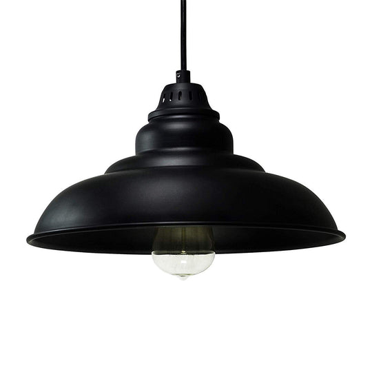 Industrial Black Metal Pendant Lamp With Single Bulb For Barns And Living Rooms