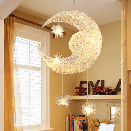 Modern Aluminum Planet Hanging Lamp - Romantic Pendant Light For Kid Bedroom In Silver