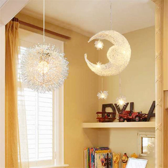 Modern Aluminum Planet Hanging Lamp - Romantic Pendant Light For Kid Bedroom In Silver