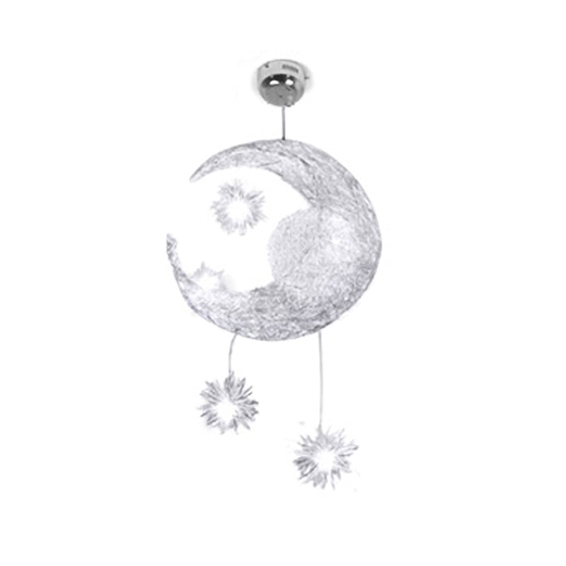 Modern Aluminum Planet Hanging Lamp - Romantic Pendant Light For Kid Bedroom In Silver