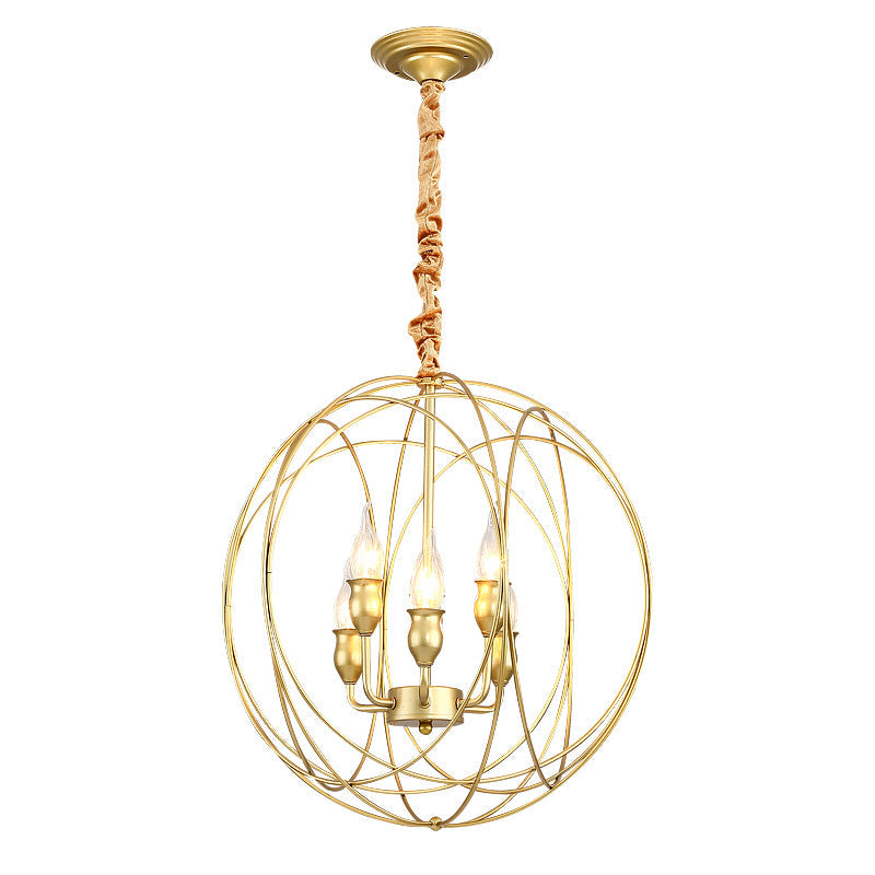 Gold Metal Candle Chandelier - Industrial 5-Bulb Dining Room Pendant