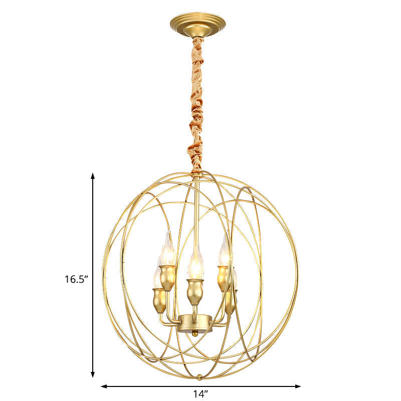 Gold Metal Candle Chandelier - Industrial 5-Bulb Dining Room Pendant