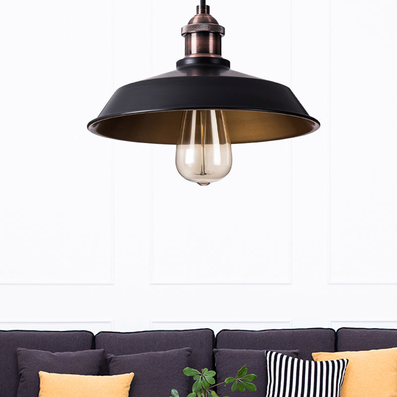 Barn Shade Metal Pendant Light: Vintage Bakery Fixture With 1 Bulb In Black