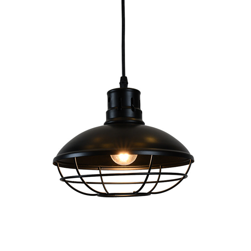 Vintage Dome Caged Pendant Lamp – Kitchen Island Black Hanging Light Fixture"