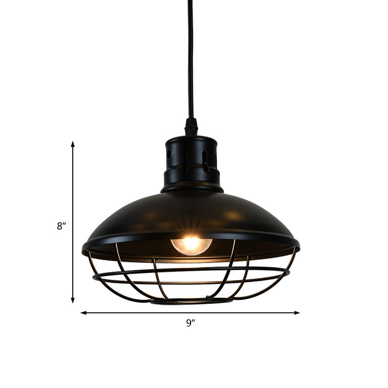 Vintage Dome Caged Pendant Lamp – Kitchen Island Black Hanging Light Fixture"