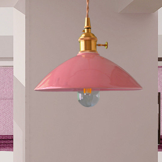 Vintage Single-Light Dome Shade Iron Pendant Light Fixture for Restaurant Ceiling - White/Pink/Blue