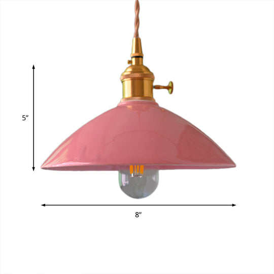 Vintage Single-Light Dome Shade Iron Pendant Light Fixture for Restaurant Ceiling - White/Pink/Blue