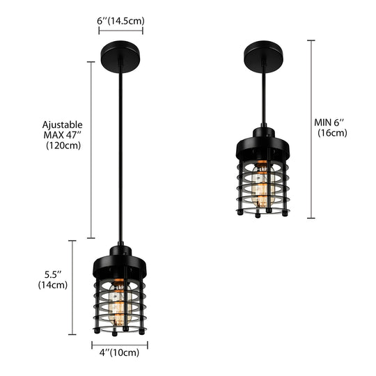 Industrial Pendant Light with Metallic Cage Shade - Matte Black/Rust, Ideal for Table Lighting