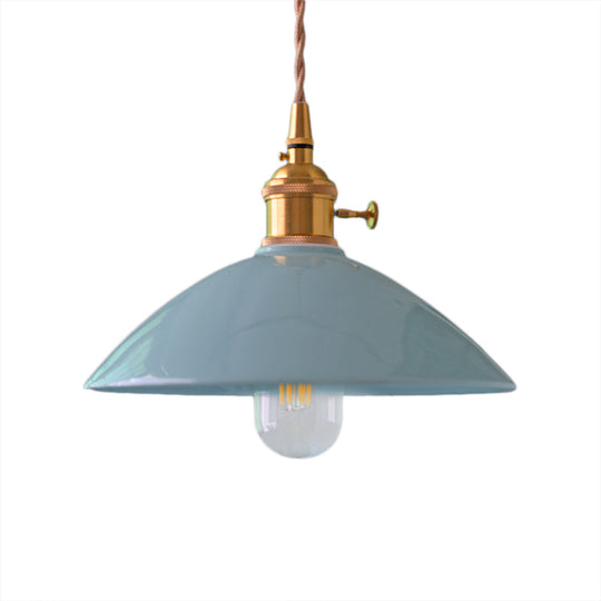 Vintage Single-Light Dome Shade Iron Pendant Light Fixture for Restaurant Ceiling - White/Pink/Blue