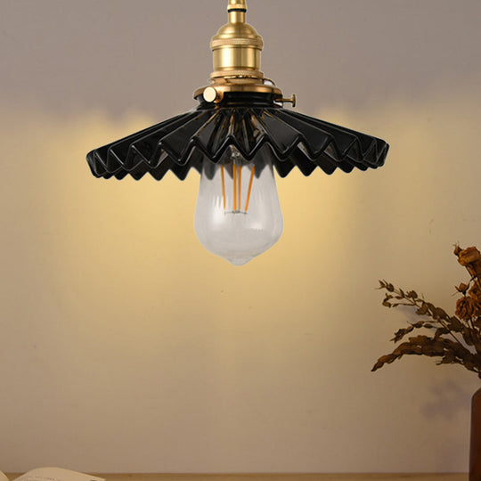 Vintage Scalloped Iron Pendant Ceiling Light: Single Hanging Lamp For Dining Room In Black/White