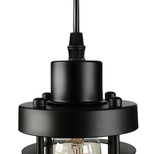 Industrial Pendant Light with Metallic Cage Shade - Matte Black/Rust, Ideal for Table Lighting