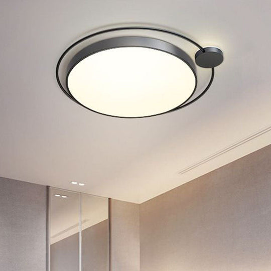 Contemporary Black Metal Flush Mount Bedroom Ceiling Light With Ring Led