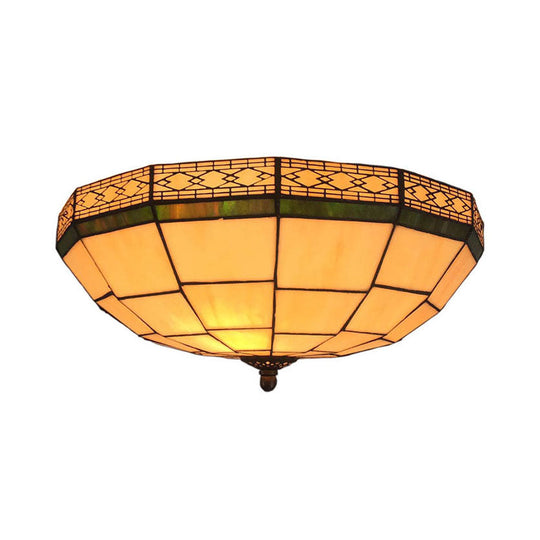 8"/10" W Tiffany Flush Mount Ceiling Light with 3-Light Fixture in Beige Art Glass Dome Shade - Bedroom Décor