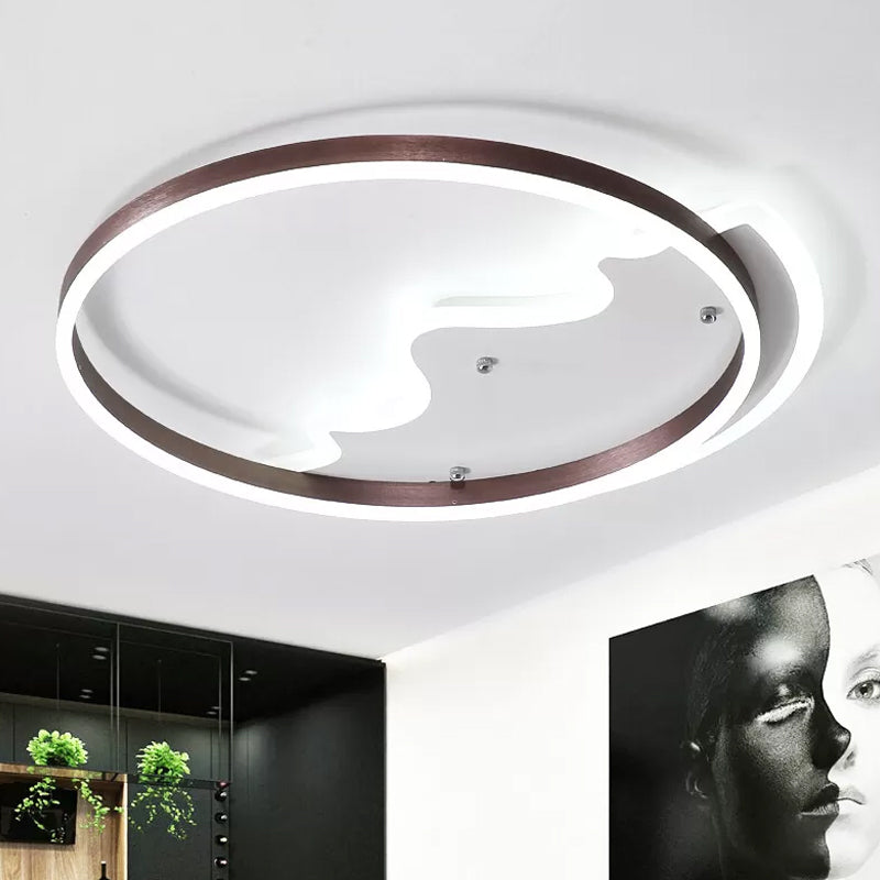 Contemporary LED Flush Mount Ceiling Light with Coffee-Colored Metal Ring - Ideal for Mountain Living Room