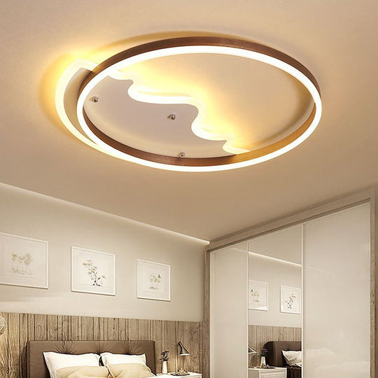 Contemporary LED Flush Mount Ceiling Light with Coffee-Colored Metal Ring - Ideal for Mountain Living Room