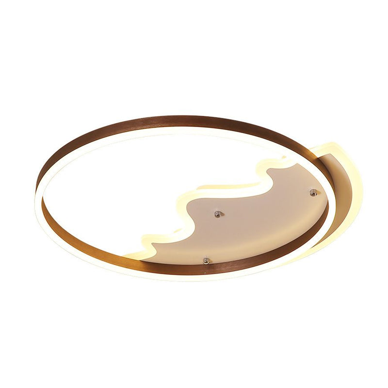 Contemporary Led Flush Mount Ceiling Light With Coffee-Colored Metal Ring - Ideal For Mountain