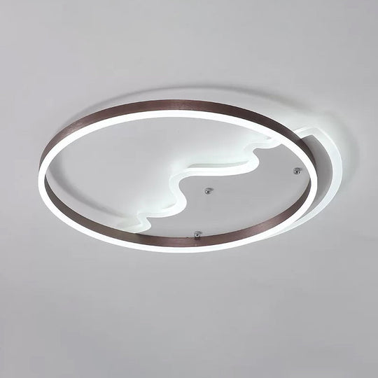 Contemporary LED Flush Mount Ceiling Light with Coffee-Colored Metal Ring - Ideal for Mountain Living Room