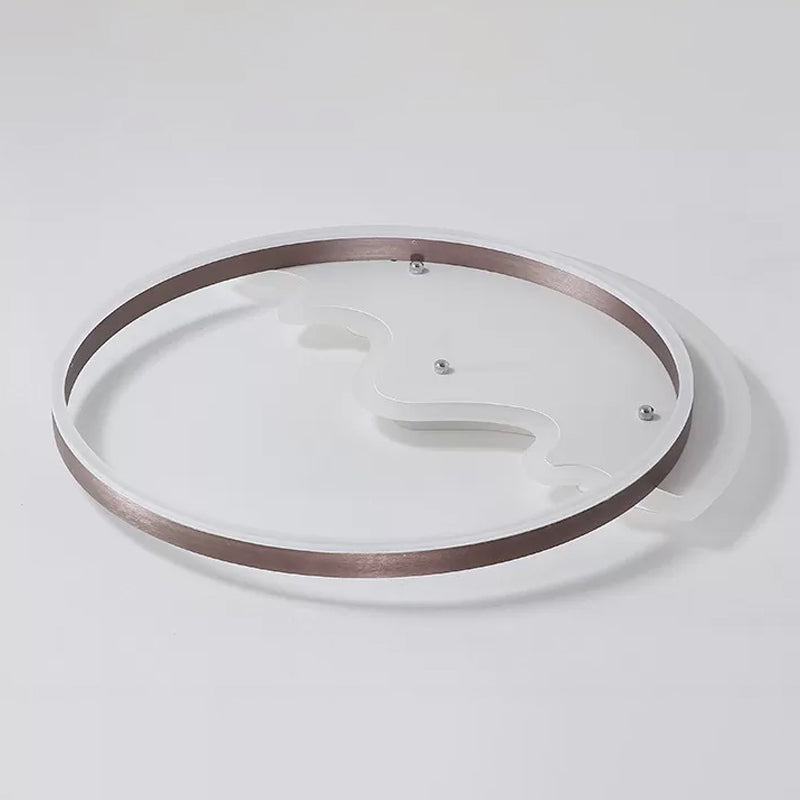 Contemporary LED Flush Mount Ceiling Light with Coffee-Colored Metal Ring - Ideal for Mountain Living Room