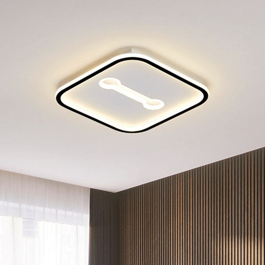 Minimalist Geometric Led Bedroom Flush Mount Light Fixture Black-White / White Square