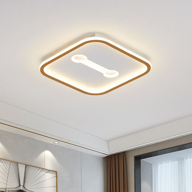 Minimalist Geometric Led Bedroom Flush Mount Light Fixture White-Gold / Warm Square