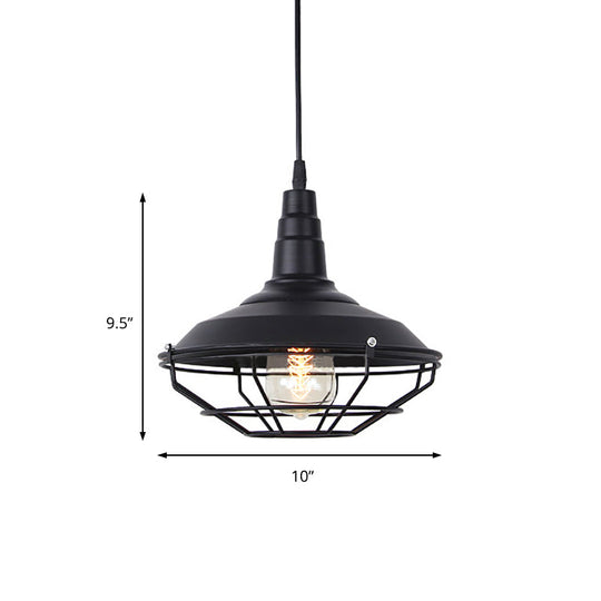 Nautical Iron 1-Light Black Pendant Light With Wire Cage For Barn Living Room