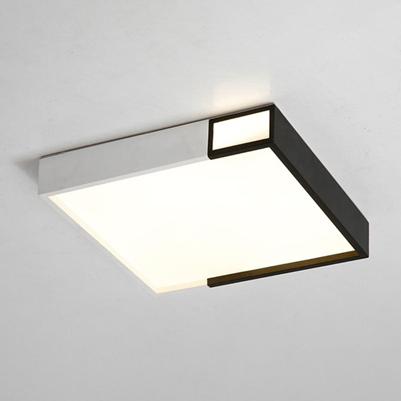 Led Flush Mount Light In Simple Metal Black And White Quadrilateral Design