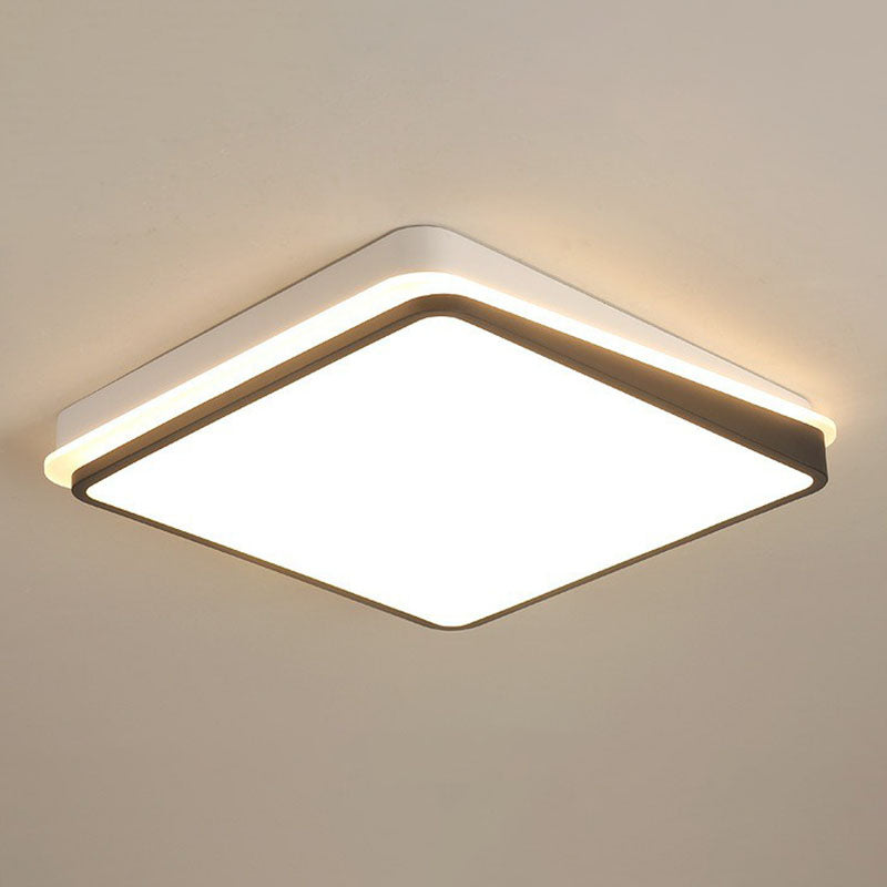 Minimalist Black & White Led Metal Flush Mount Light Fixture Black-White / Warm Square