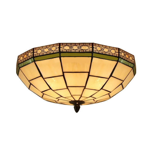 8"/10" W Tiffany Flush Mount Ceiling Light with 3-Light Fixture in Beige Art Glass Dome Shade - Bedroom Décor