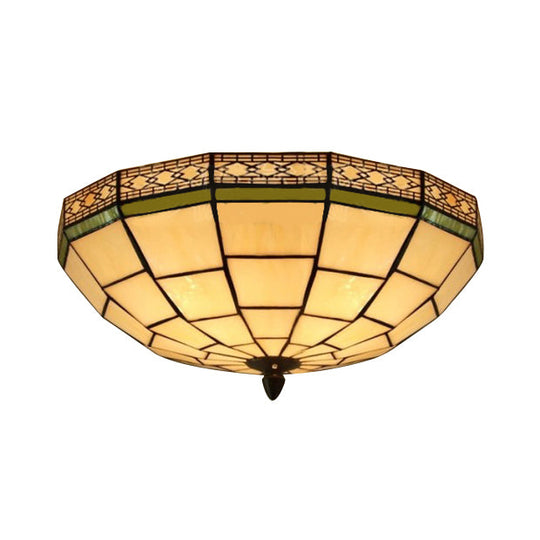 8"/10" W Tiffany Flush Mount Ceiling Light with 3-Light Fixture in Beige Art Glass Dome Shade - Bedroom Décor