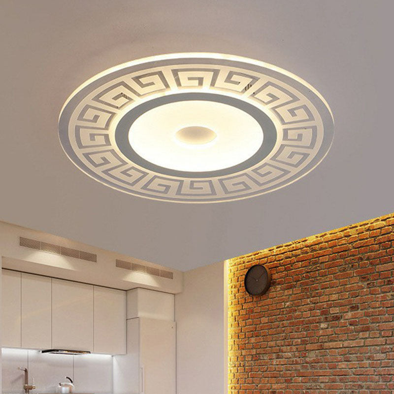 Rounded Acrylic Led Flush Light With Greek Key Decor - Artistic Ceiling Mount For Bedroom White / 8