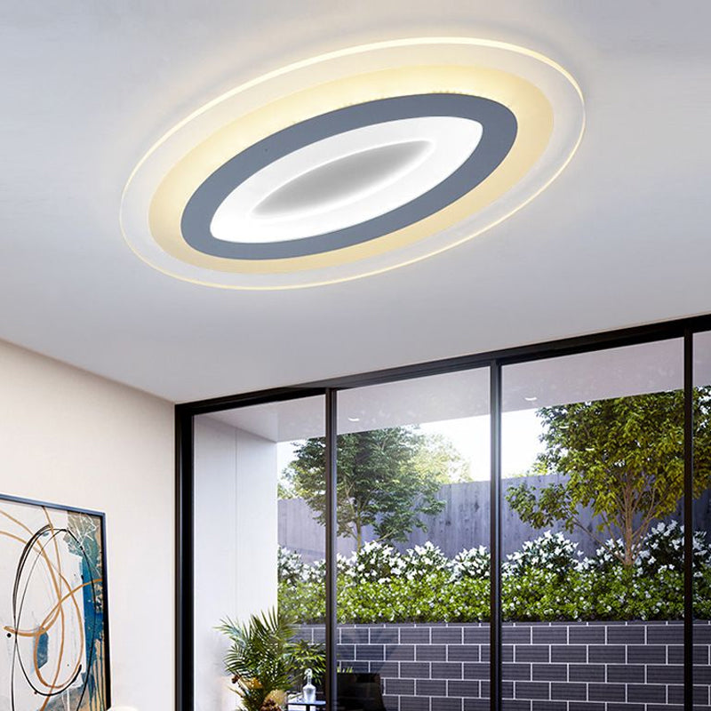 Minimalist White Oval Flush Mount LED Fixture for Living Room Lighting