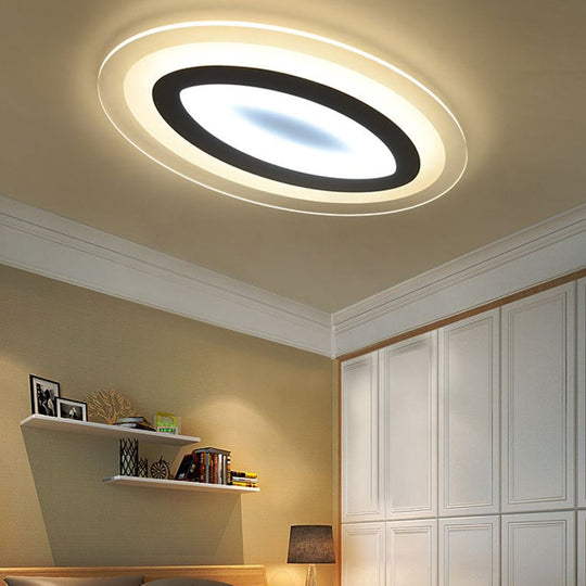 Minimalist White Oval Flush Mount LED Fixture for Living Room Lighting