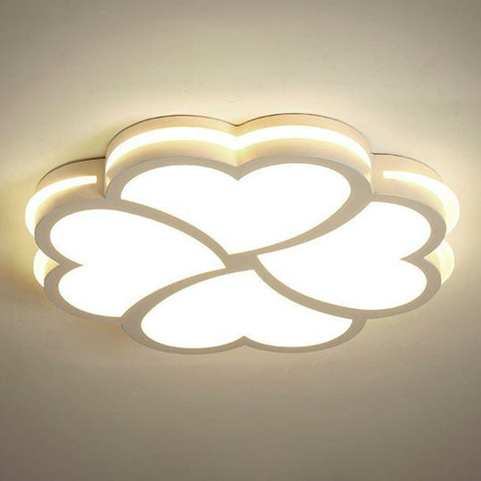 Modern Clover Shaped Bedroom Led Flush Mount Ceiling Light In White