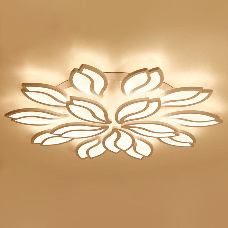 Artistic White LED Semi Flush Ceiling Light with Acrylic Leaf Design for Living Room