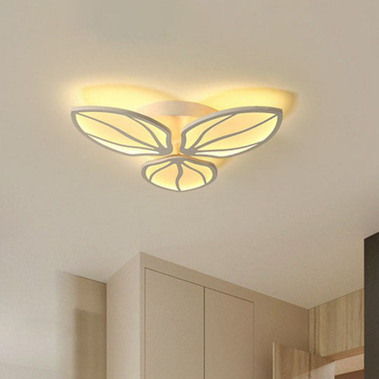 Contemporary Foliage Acrylic LED Ceiling Light for Bedroom - White Semi Flush Mount Fixture