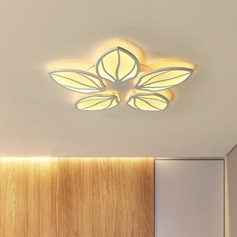 Contemporary Foliage Acrylic LED Ceiling Light for Bedroom - White Semi Flush Mount Fixture