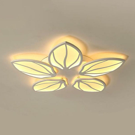 Contemporary Foliage Acrylic LED Ceiling Light for Bedroom - White Semi Flush Mount Fixture