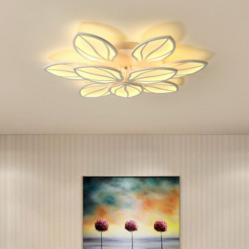 Contemporary Foliage Acrylic LED Ceiling Light for Bedroom - White Semi Flush Mount Fixture