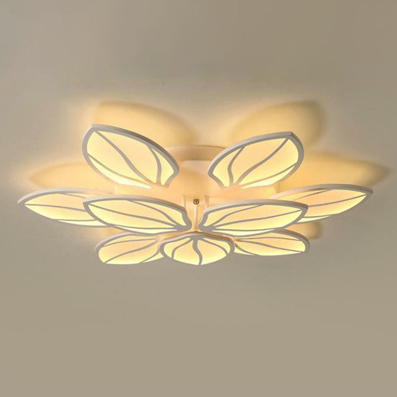 Contemporary Foliage Acrylic LED Ceiling Light for Bedroom - White Semi Flush Mount Fixture