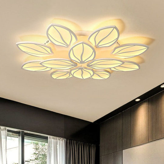 Contemporary Foliage Acrylic LED Ceiling Light for Bedroom - White Semi Flush Mount Fixture