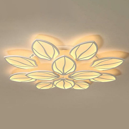 Contemporary Foliage Acrylic LED Ceiling Light for Bedroom - White Semi Flush Mount Fixture