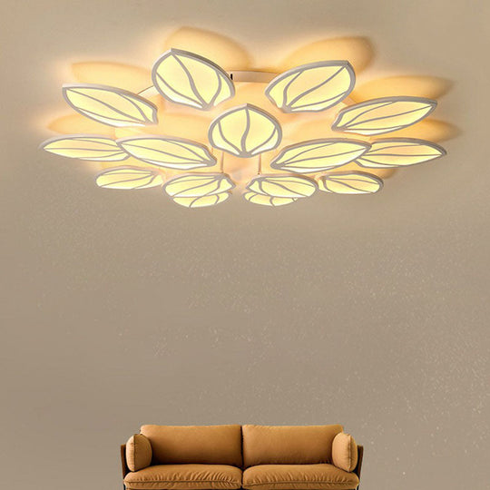 Contemporary Foliage Acrylic LED Ceiling Light for Bedroom - White Semi Flush Mount Fixture