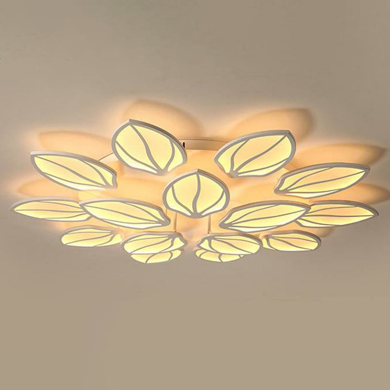 Contemporary Foliage Acrylic LED Ceiling Light for Bedroom - White Semi Flush Mount Fixture