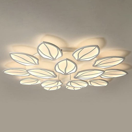 Contemporary Foliage Acrylic LED Ceiling Light for Bedroom - White Semi Flush Mount Fixture