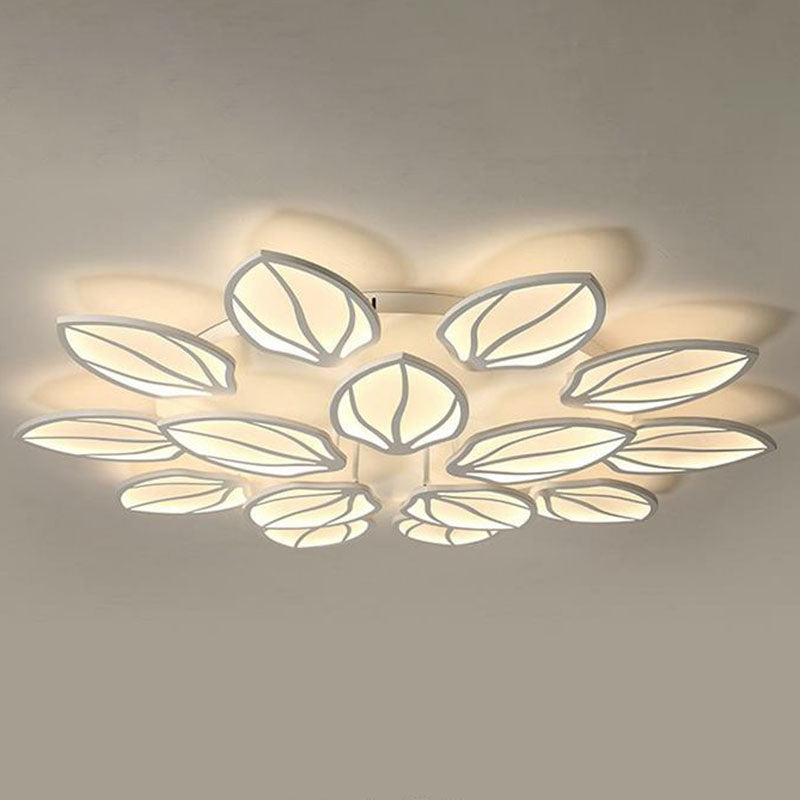 Contemporary Foliage Acrylic Led Ceiling Light For Bedroom - White Semi Flush Mount Fixture