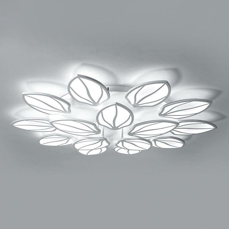 Contemporary Foliage Acrylic LED Ceiling Light for Bedroom - White Semi Flush Mount Fixture