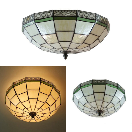 8"/10" W Tiffany Flush Mount Ceiling Light with 3-Light Fixture in Beige Art Glass Dome Shade - Bedroom Décor